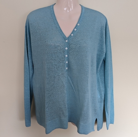 Olsen linen blend knit lightweight sweater m/10 blue - Picture 1 of 9